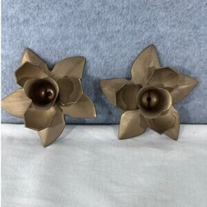 Gold toned Holly Candle Stick Holders Set of 2 Cottagecore